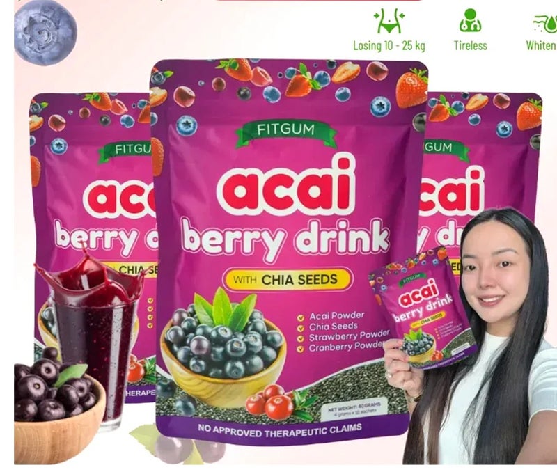FITGUM Fitarm Acai Berry Drink with Chia Seeds - 10 Sachets (3 Pieces) - Image 1